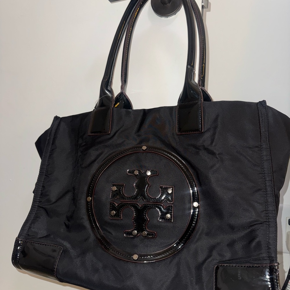 Tory Burch Black Ella Nylon Logo Tote